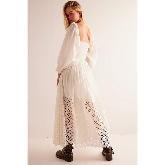 Free People Ethereal Dainty Perfect Storm Midi Dress Ivory Cream Large Cottage - Picture 5 of 16